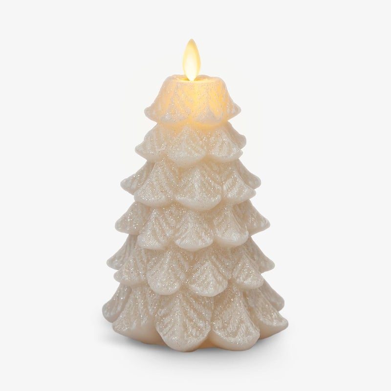LUMINARA Christmas Tree Flameless LED Candle, White Swan 4.7" x 6.5", Moving Flame Battery Operated Timer, Holiday Decor, Glitter Snow Finish Safe - Image 1